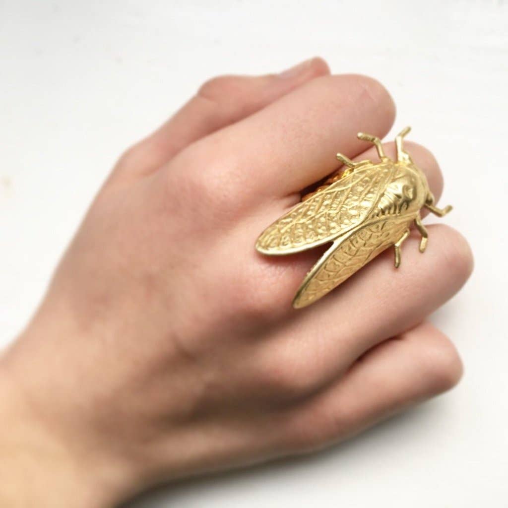 Red Truck Designs - Wholesale Cocktail/Statement Ring - Cicada Beetle Ring Gold Insect Whimsical Spring Ring1