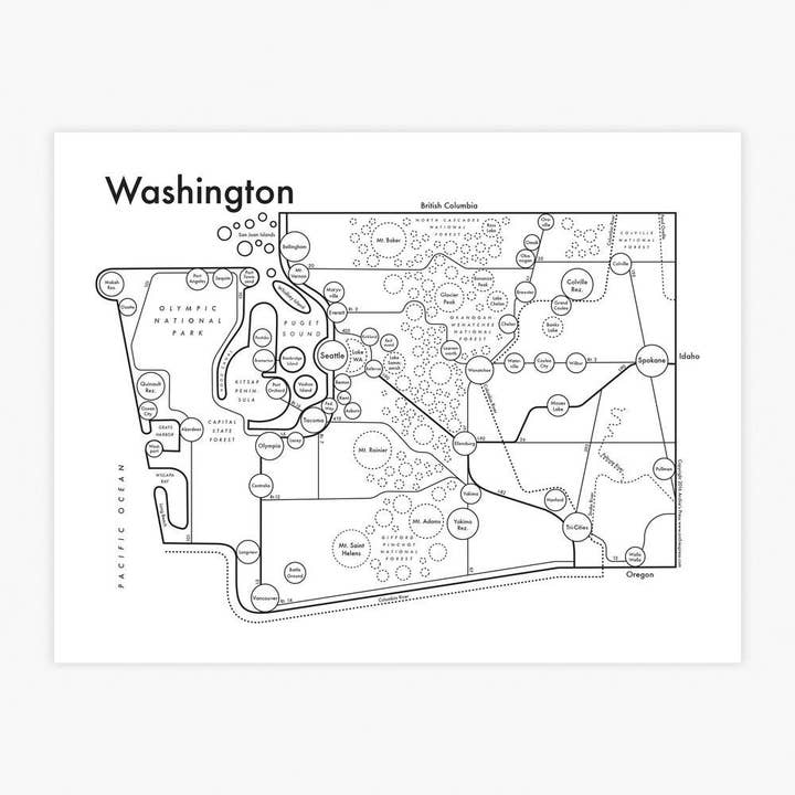 État de Washington Imprimer la carte pour la vente par Archie's Press
