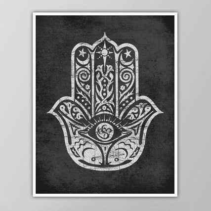 Impression d'art Hamsa 11 po x 14 po sur noir pour la vente par The National Anthem