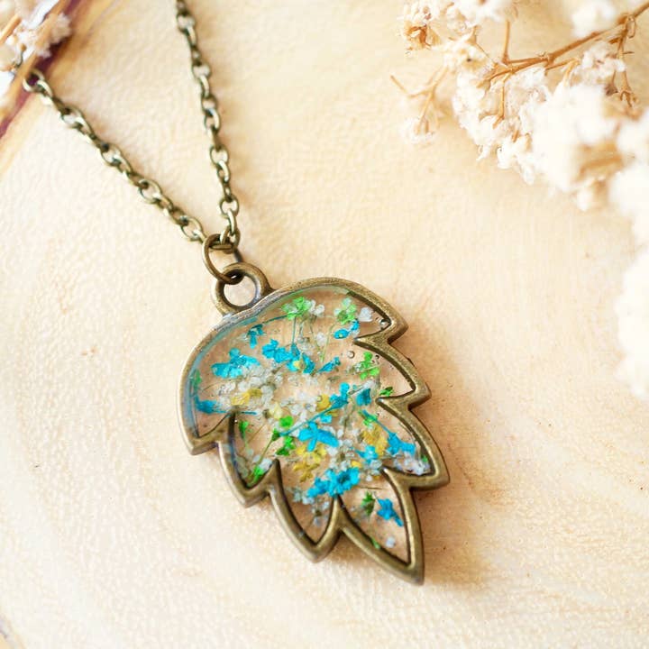 Real Pressed Flowers and Resin Necklace for wholesale by Ann + Joy
