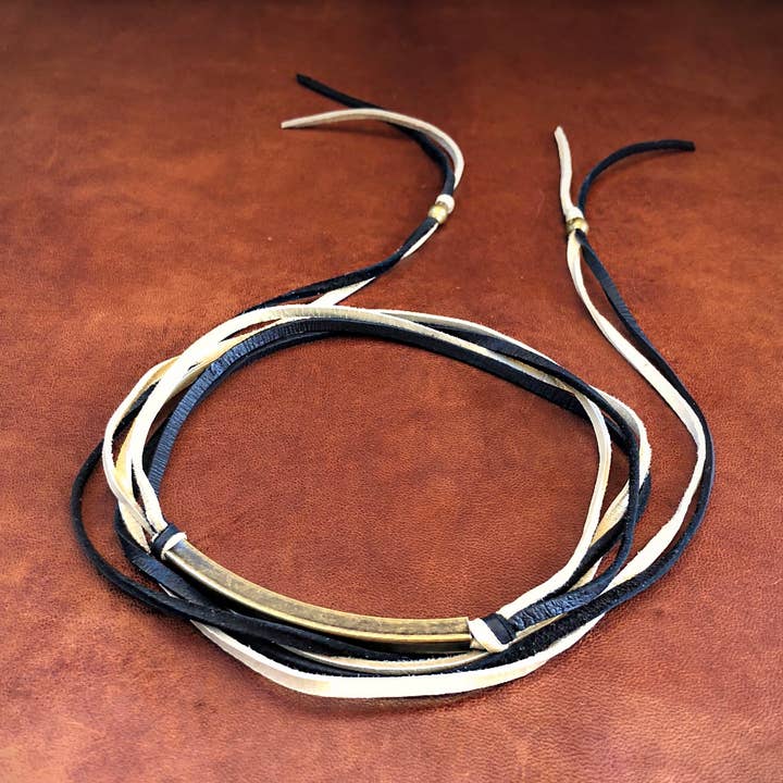 Leather Wrap Choker - Cream / Black & Brass, Necklace/Band for wholesale by ASTALI