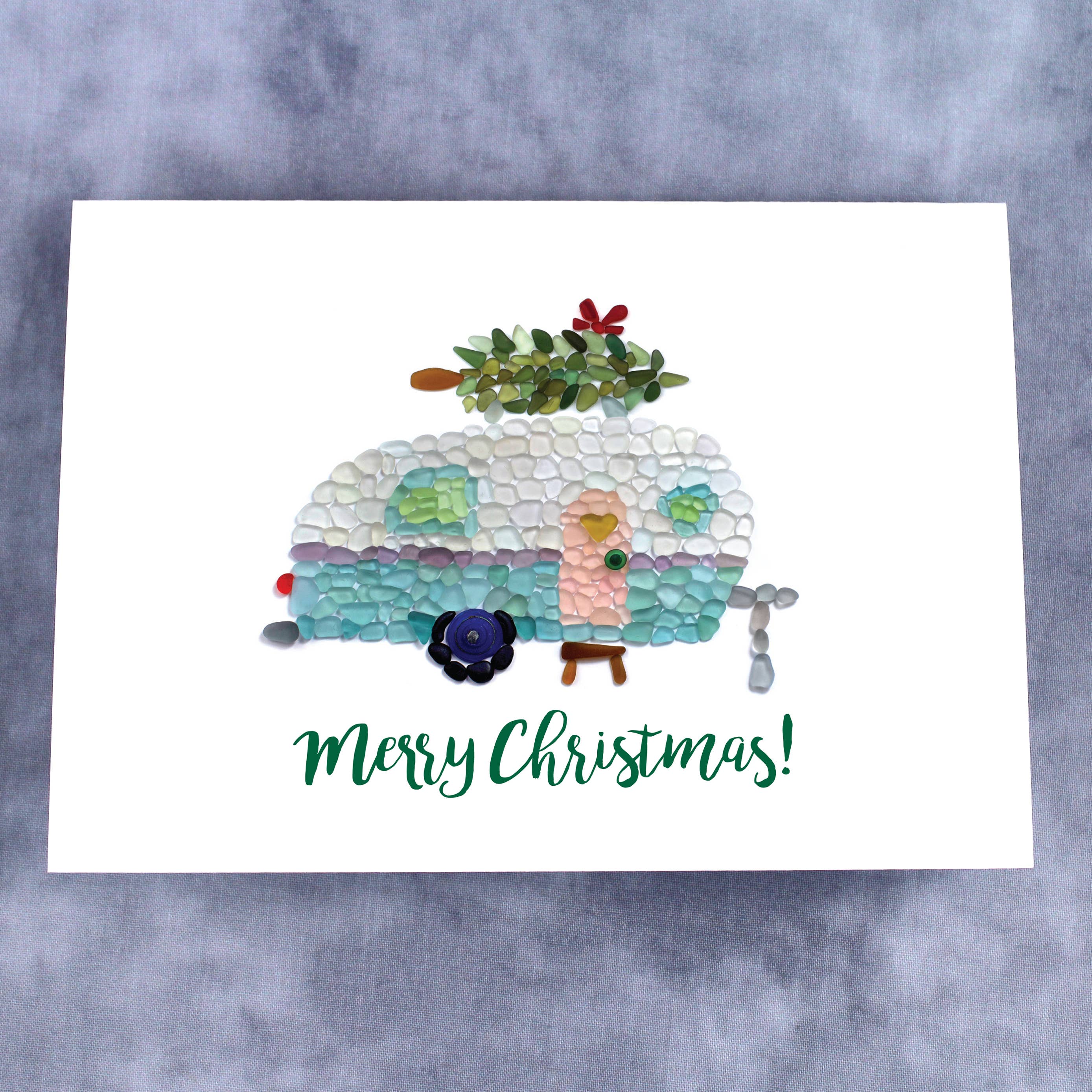 Beachcombing / Etched by the Sea – Großhandel Weihnachtskarte – Seeglas Vintage Camper Weihnachtsfeiertagskarte1