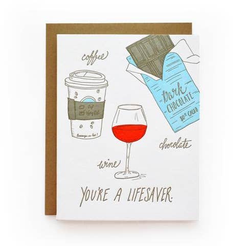 Wild Ink Press - Wholesale Love Card - You're A Lifesaver | Letterpress Printed Cards0