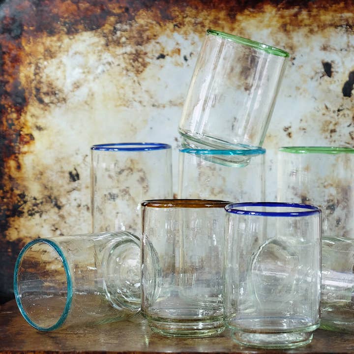 Sobremesa - Wholesale Drinking Glass/Cup - Large Aqua Rim Stacking Drinking Glass, Drinkware