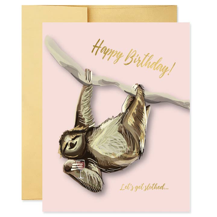 Biglietto di compleanno Let's Get Slothed per la vendita all'ingrosso da parte di Good Juju Ink