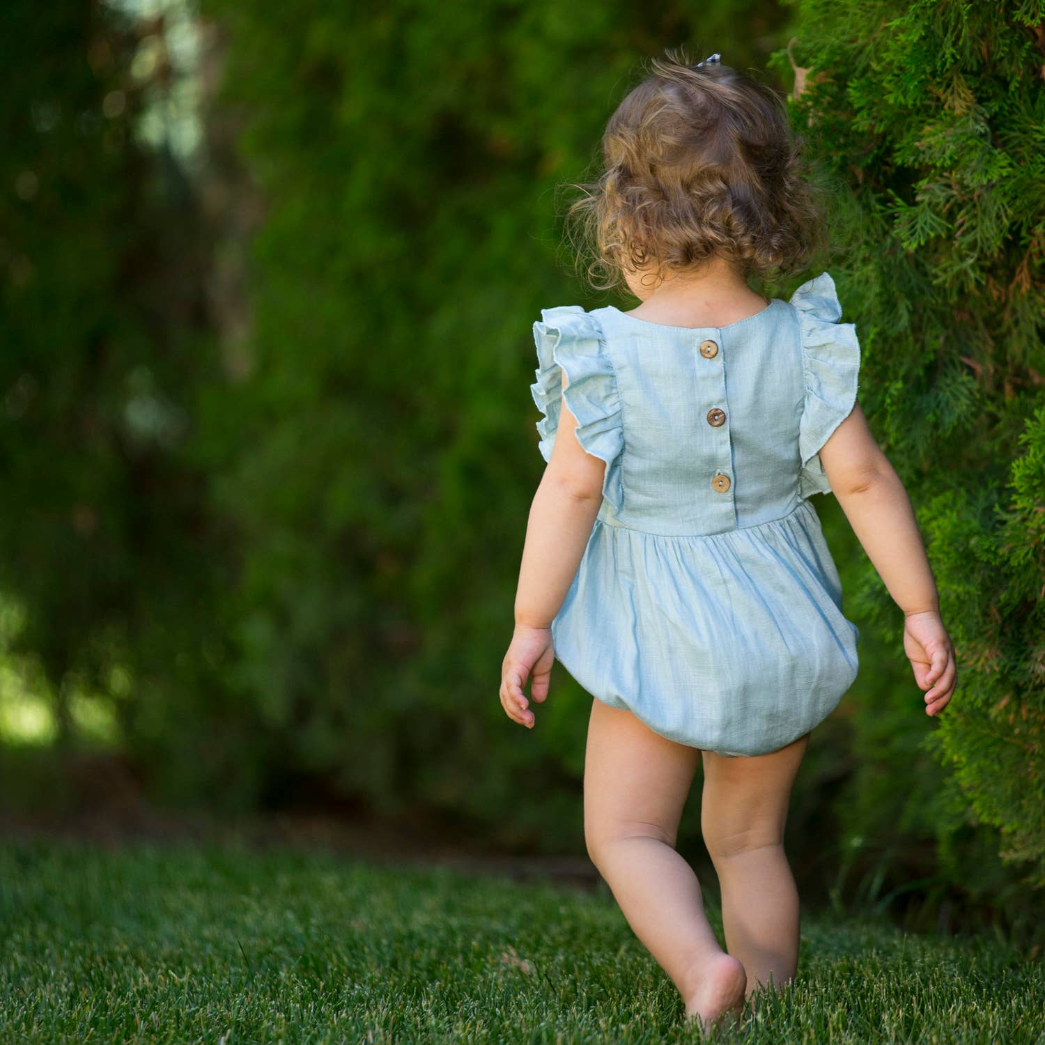 Carken Design - Vente Body (sans pieds) – bébé - Barboteuse à volants en lin bleu clair4