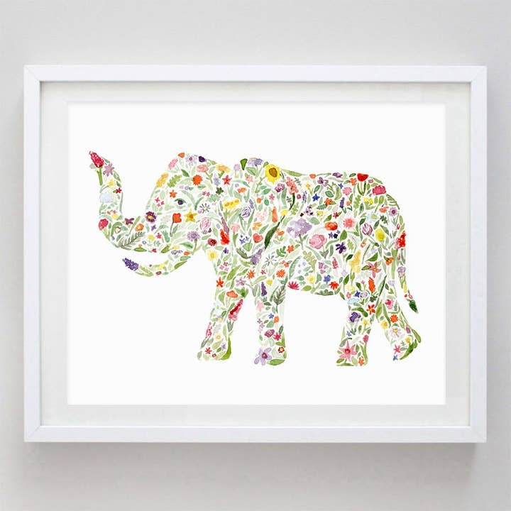 Elefant Floral Aquarell-Druck für den Großhandel von Carly Rae Studio
