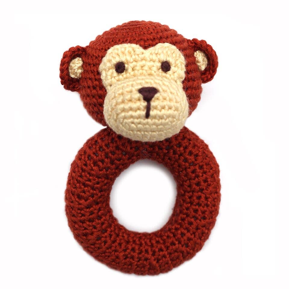 Red Bear Hat Baby Cheengoo Organic Hand Crocheted Rattle