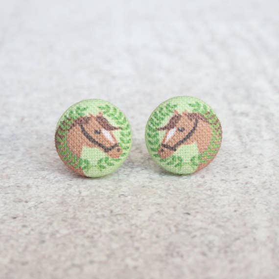 Horse Fabric Button Earrings for wholesale by Rachel O's