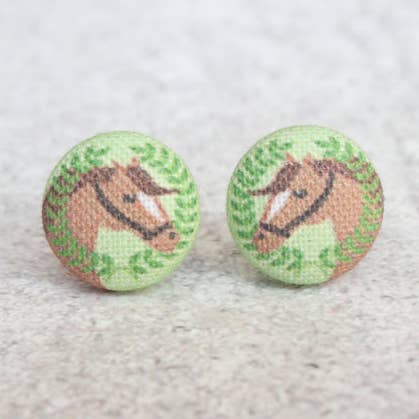 Horse Fabric Button Earrings for wholesale by Rachel O's
