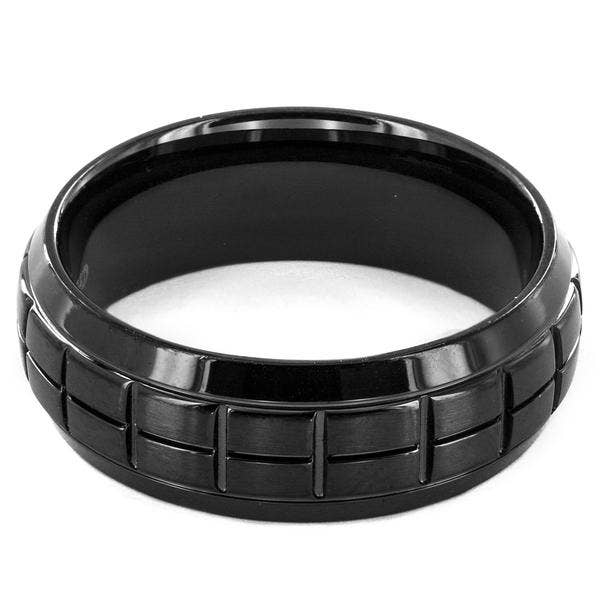 West Coast Jewelry - Vente Anneau/bague à empiler - Bague bombée en acier inoxydable plaqué noir1