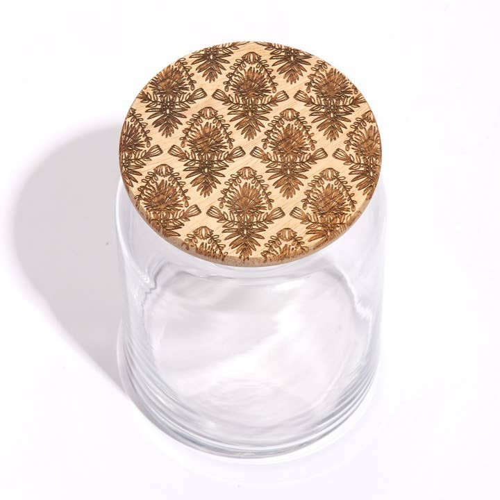 Deco Palm Wood Lid Glass Jar for wholesale by Lucca
