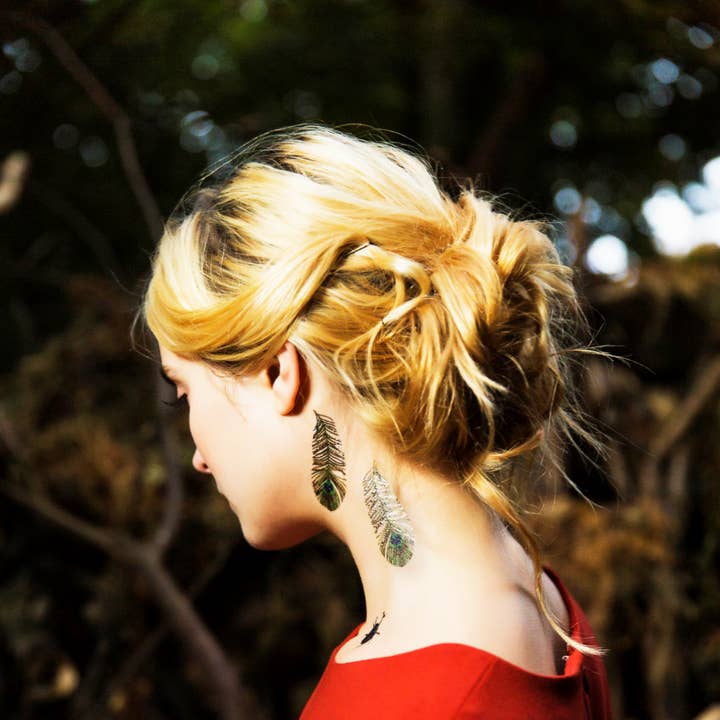 Peacock Feather By Simoneone Temporary Tattoos Stickers for wholesale by PAPERSELF