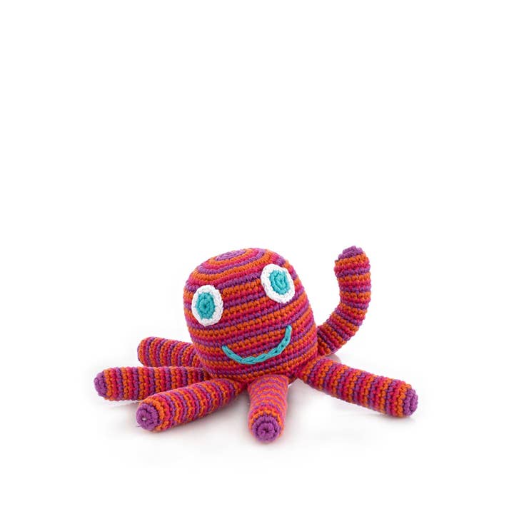 Octopus Baby Rattle in Pink – Sensory Toy for Infants for wholesale by Pebble