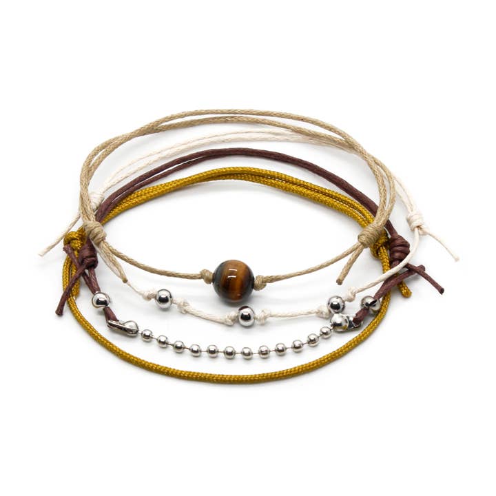 Tiger Eye Gemstone Bracelet Pack | Adjustable Yellow & Brown for wholesale by O Yeah Gifts