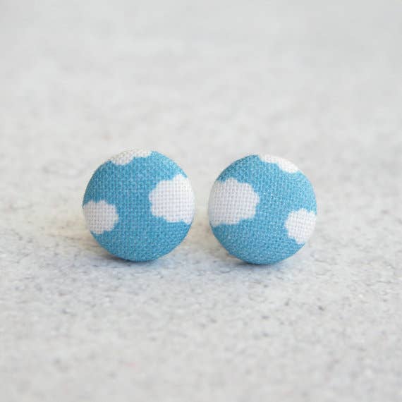 Rachel O's - Wholesale Stud/Post Earrings - Blue Skies Fabric Button Earrings