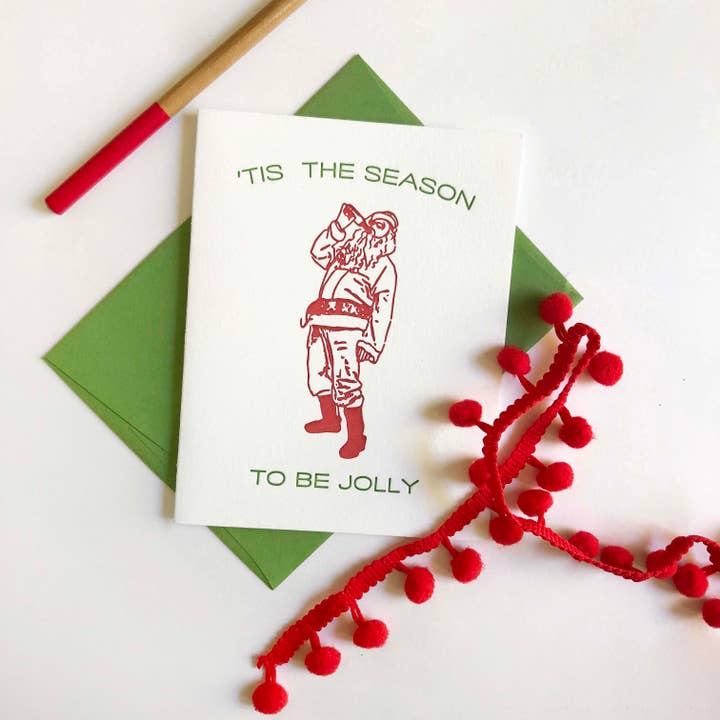 Jolly Santa - Divertente Biglietto di Natale con Stampa Tipografica per la vendita all'ingrosso da parte di Steel Petal Press