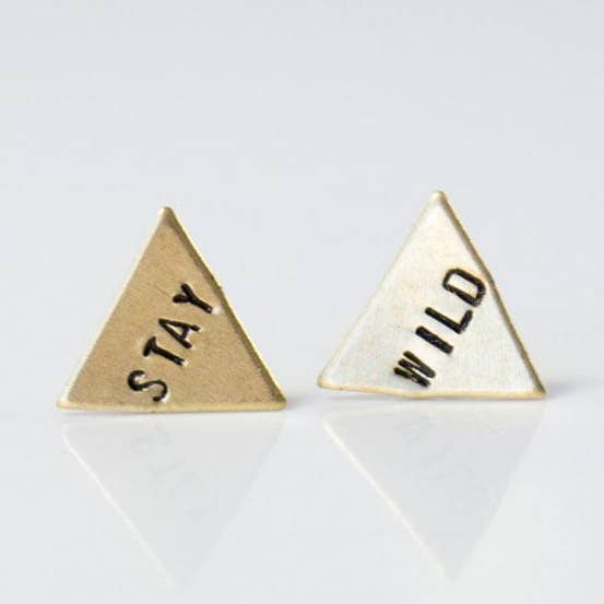 Stay Wild, Boucles d'oreilles estampillées à pour la vente par Grey Theory Mill