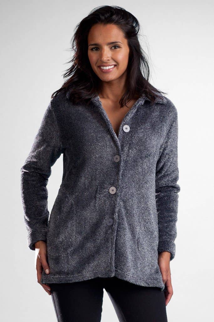 La Cera - Wholesale Jacket - Women's - Plush Fleece Bed Jacket - BLK/GREY0