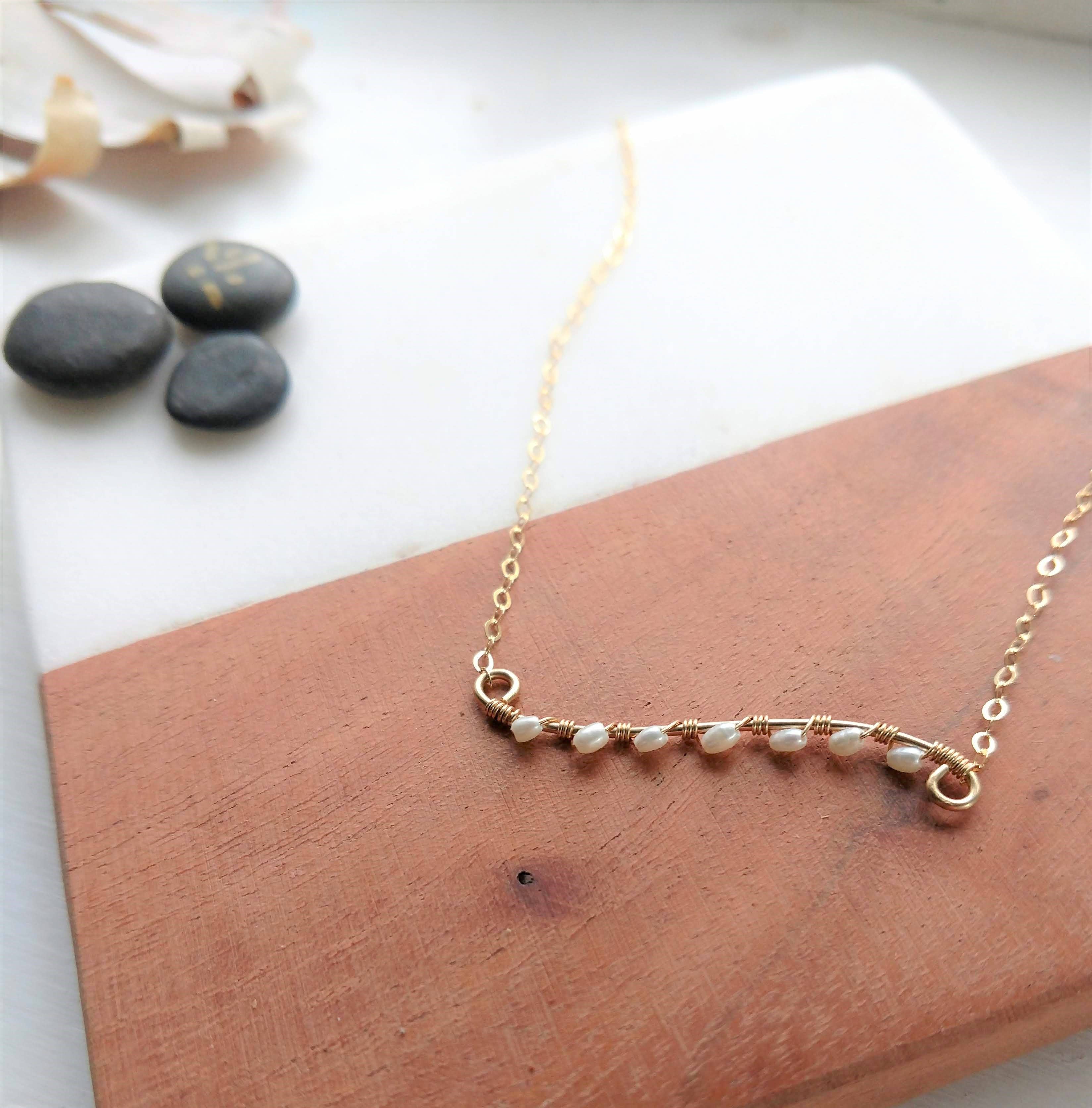 Soasa Designs - Wholesale Beaded/Pearl Necklace - Gold Fill & Freshwater Pearl Scroll Necklace #GFNScrollFWPW1