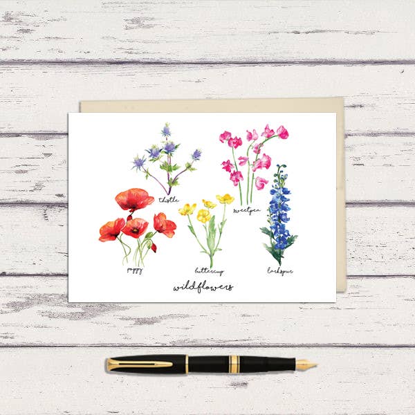 Watercolor Wildflower Species Greeting Card for wholesale by Meadowbrook Lane