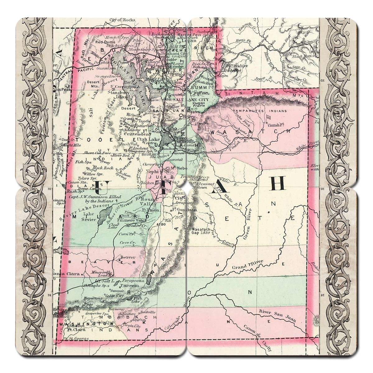 Torched Products - Wholesale Coasters - State Old World Map Coasters - Set of 4 Wood Coasters42