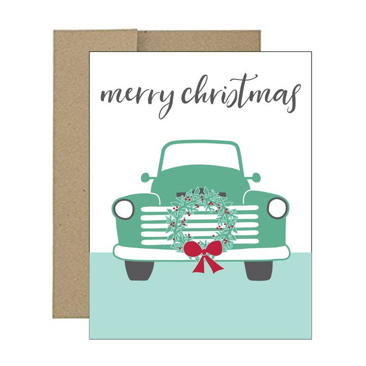Greeting Card - Green Truck Christmas for wholesale by Tandem For Two