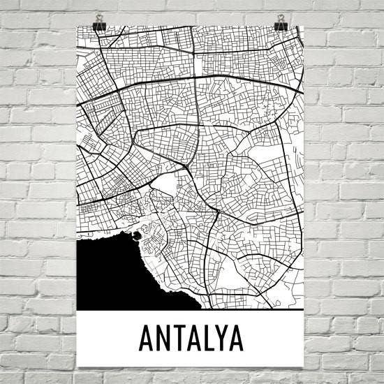 Modern Map Art - Wholesale Poster - Antalya Turkey Street Map Poster 8" x 10"0