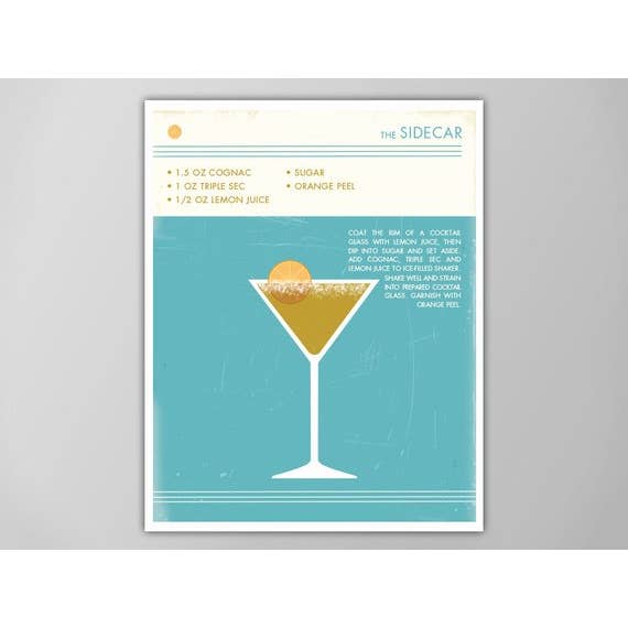 11” x 14” Sidecar Cocktail Art Print for wholesale by The National Anthem