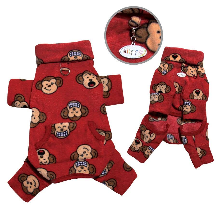 Klippo Pet – Großhandel Haustierpyjama – Hund – Silly Monkey Fleece Rollkragenpullover Pyjamas - Burgunderrot1