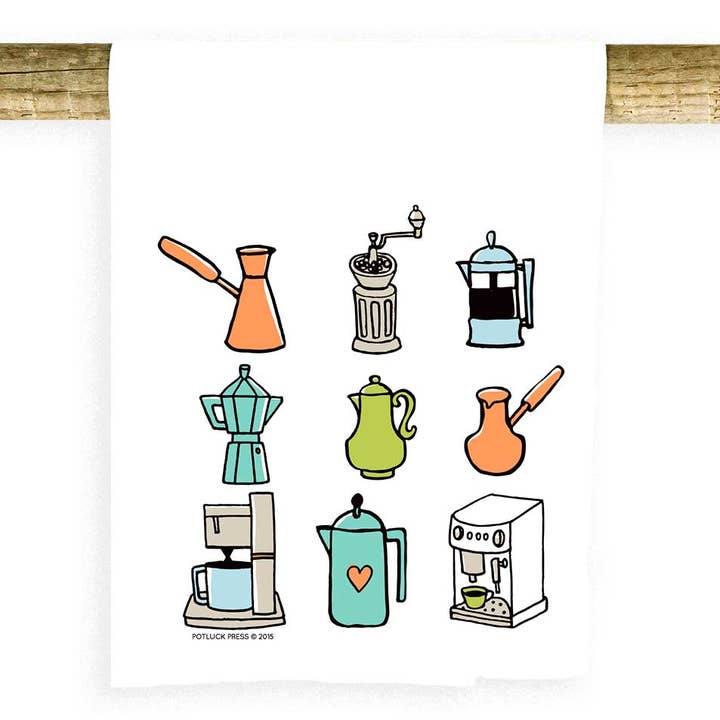 Kaffekrukor Skiss Handduk för wholesale av Potluck Press