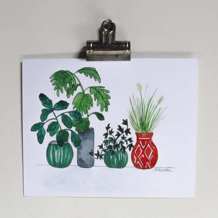 Potted Plants Watercolor Print for wholesale by Rebecca Eichten Art + Design