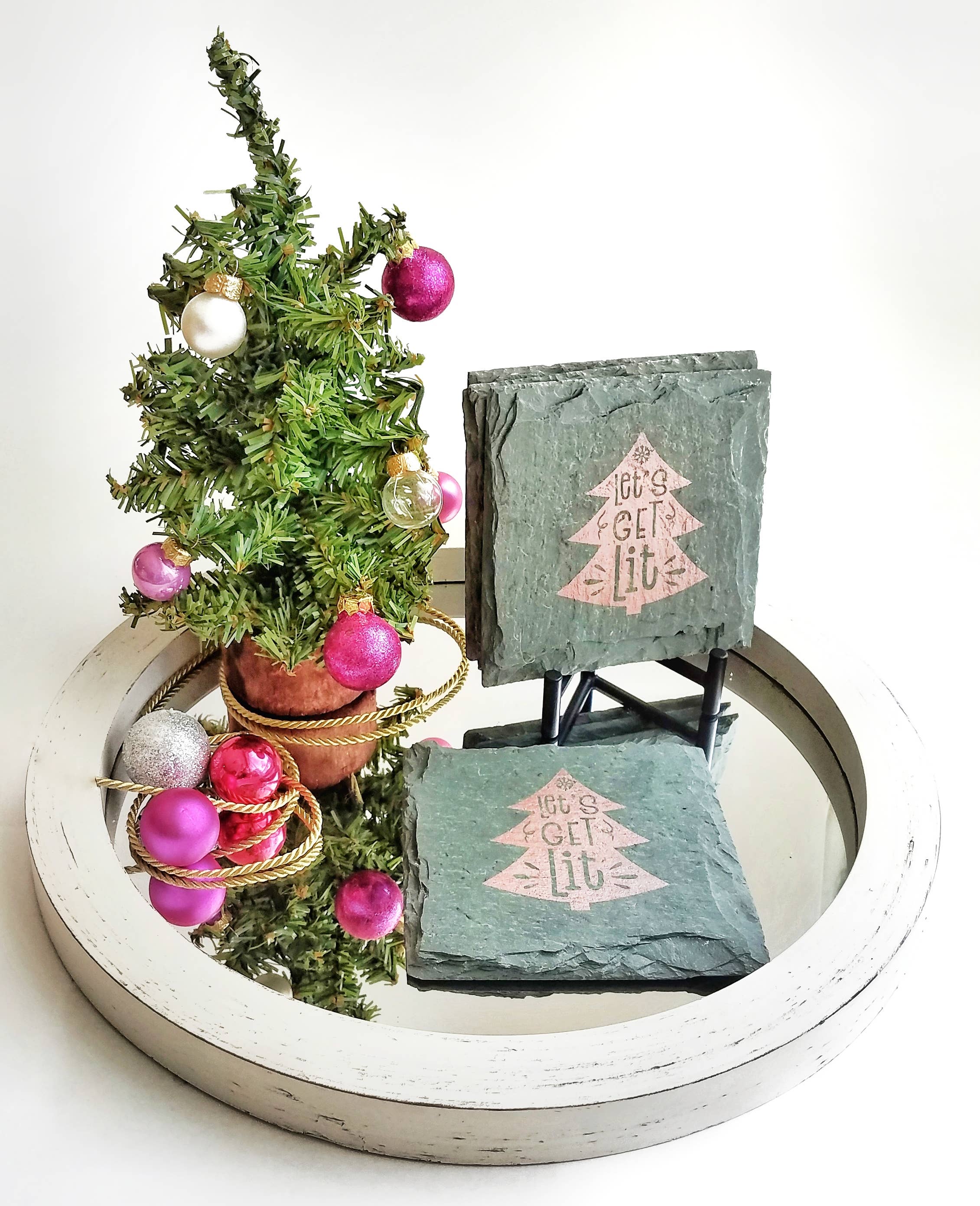 Cheers Ink - Wholesale Coasters - Let’s Get Lit Holiday Slate Coaster - Christmas4