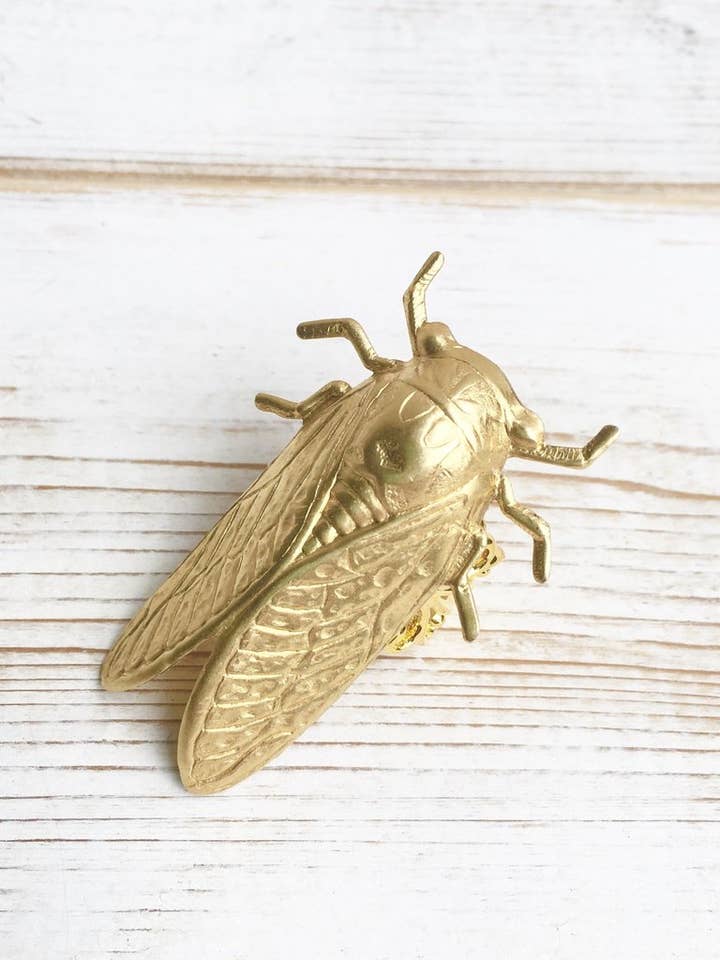 Cicada Beetle Ring Gold Insect Whimsical Spring Ring for wholesale by Red Truck Designs