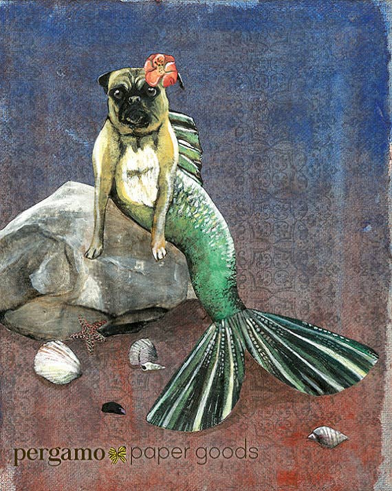 Pergamo Paper Goods - Wholesale Art Print - Mermaid Pug 8X10 Art Print1