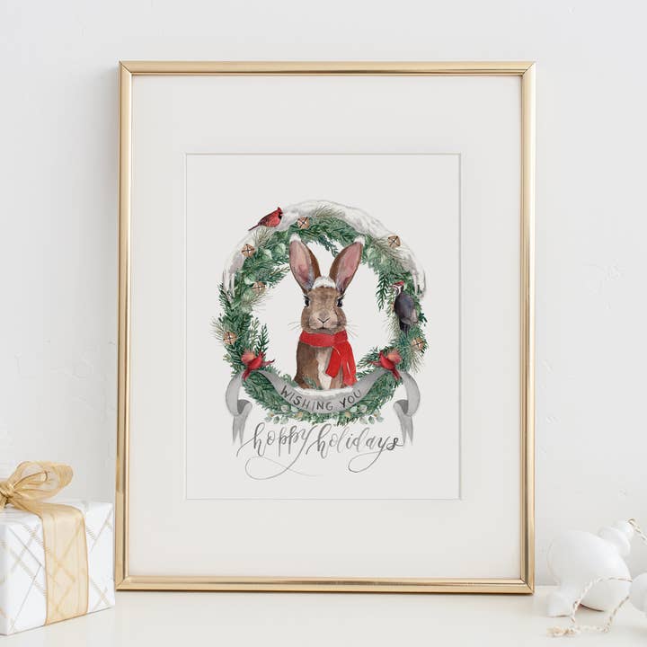 Wishing You Hoppy Holidays Art Print for wholesale by Cami Monet