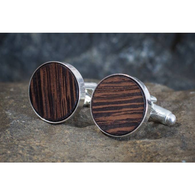 Round Caramel Delight Wood Cufflinks for wholesale by Grateful Gadgets