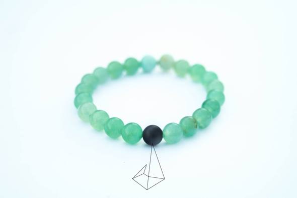 Foxfire Stones - Wholesale Beaded Bracelet - Clear Nylon  - Green Aventurine Black Onyx Healing Stone Bracelet0
