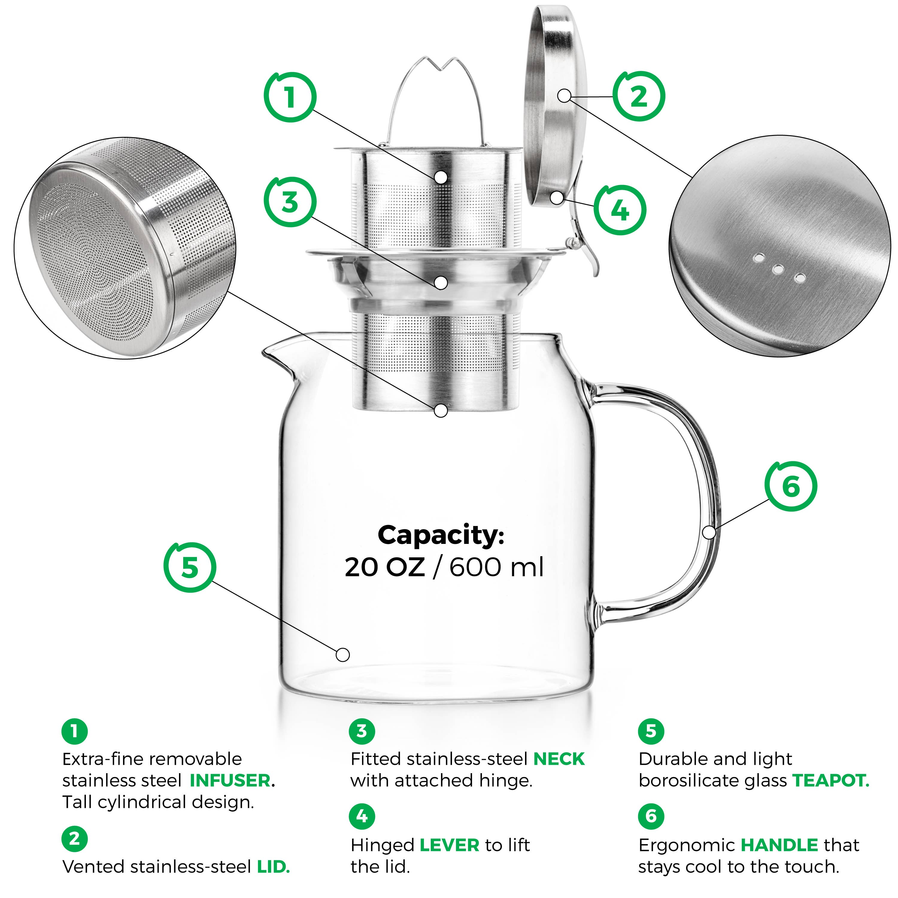 TEALYRA / LUXBE - Wholesale Tea Pot - Pyxis Glass Small Teapot Kettle 20 oz Stove Top Safe5