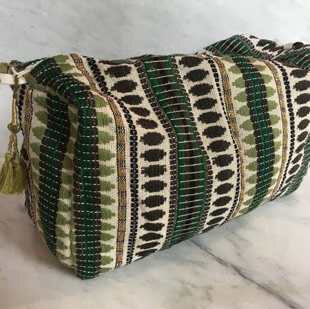 Bangali Makeup Bag Greens with Olive Tassel for wholesale by Viajera Designs