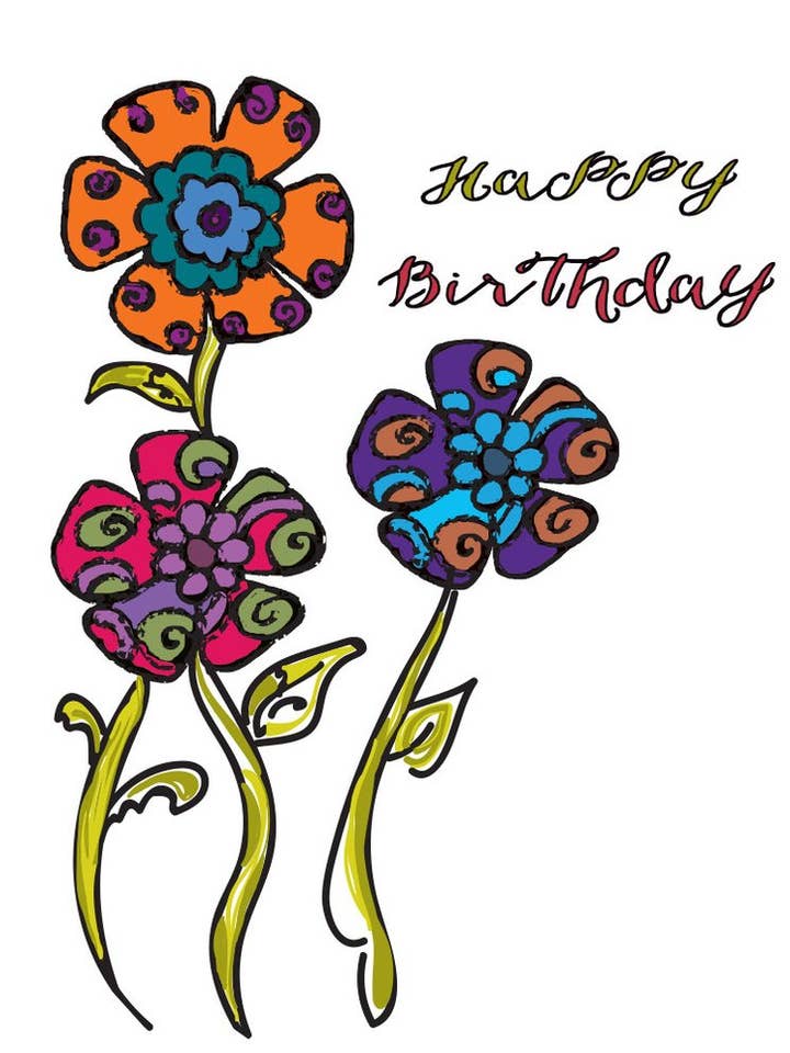Carte d'anniversaire avec fleurs psychédéliques pour la vente par Dreams After All