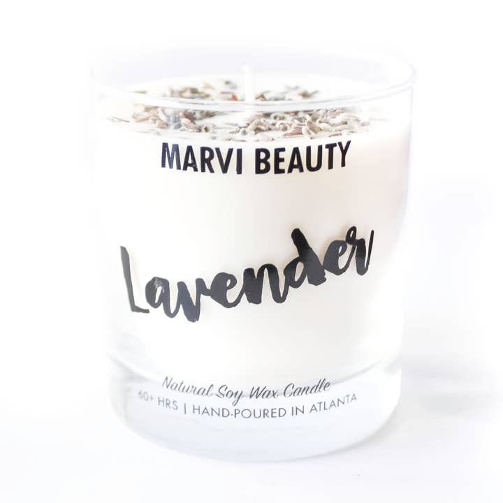 Bougie en cire de soja lavande pour la vente par Marvi Beauty
