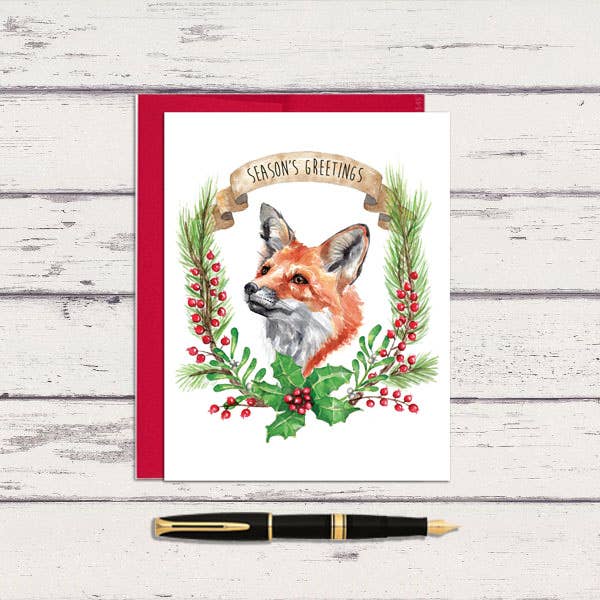 Meadowbrook Lane - Wholesale Season's Greetings Card - Watercolor Seasons Greetings Fox Greeting Card