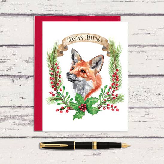 Meadowbrook Lane - Wholesale Season's Greetings Card - Watercolor Seasons Greetings Fox Greeting Card0