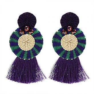 Orecchini con nappe viola Iraca per la vendita all'ingrosso da parte di NARA HANDMADE JEWELRY