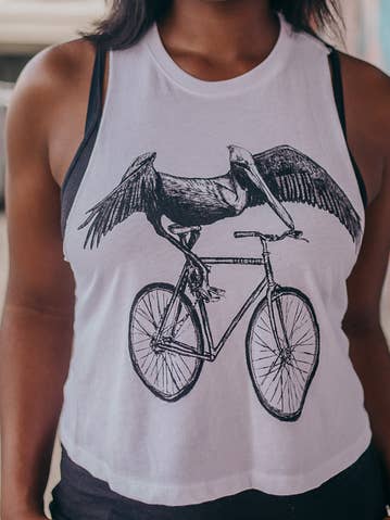 Pelican På En Cykel Kvinder Svømmetøj Afgrøde Tank for engroshandel hos Dark Cycle Clothing