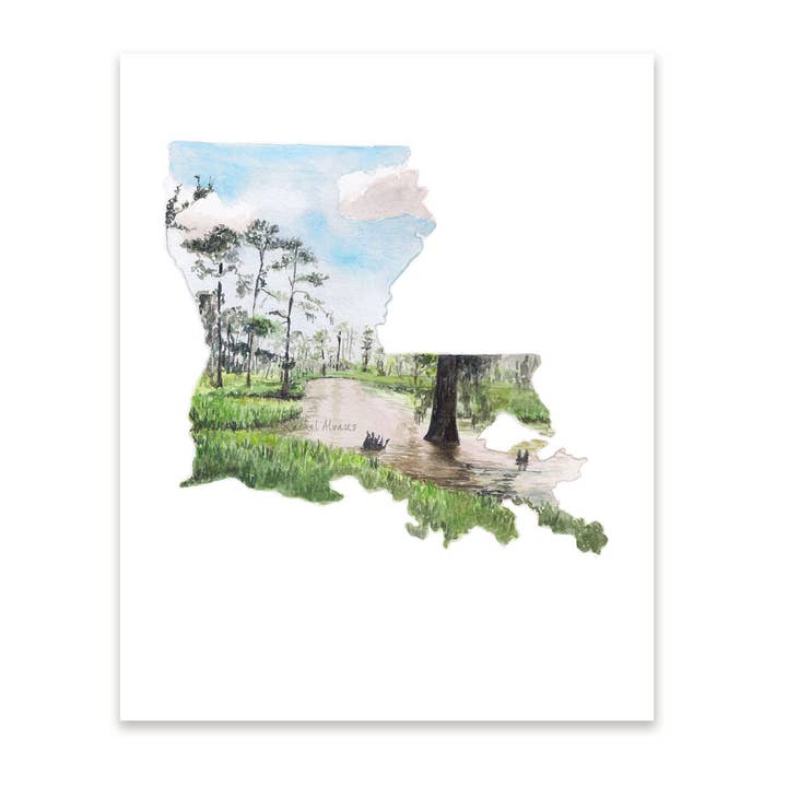 Louisiana State Watercolor State Art Print for wholesale by Rachel Alvarez Art