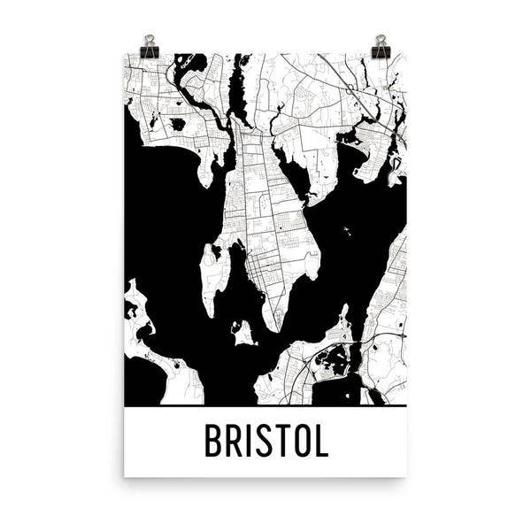 Bristol Rhode Island Street Map Poster 8" x 10" for wholesale by Modern Map Art