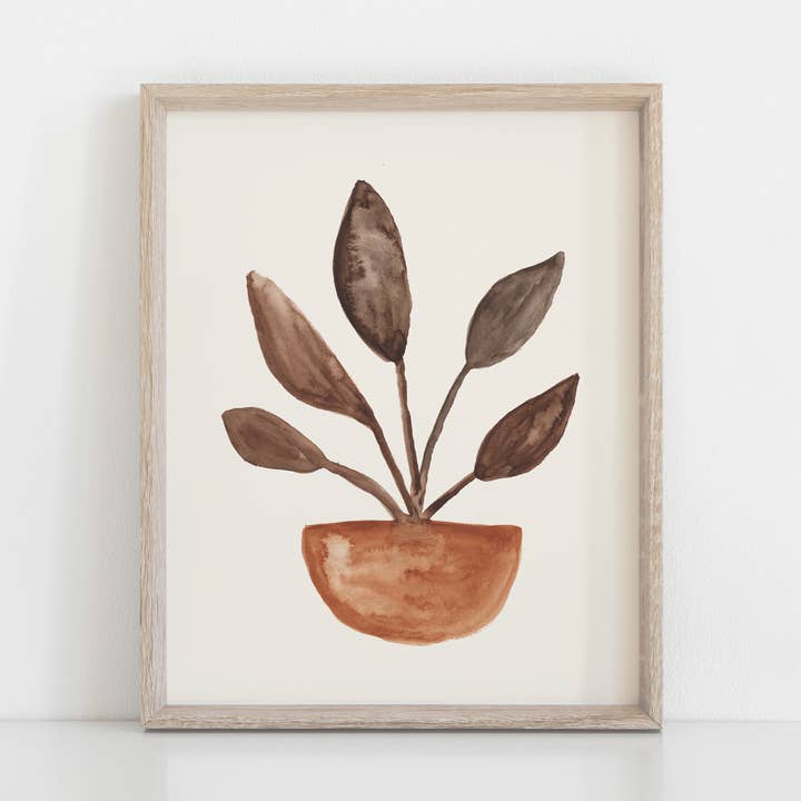 Stampa artistica da parete, pianta germogliata, colore: Marrone terracotta acquerello per la vendita all'ingrosso da parte di Rare Bird Co. + Pauline Stanley Studio