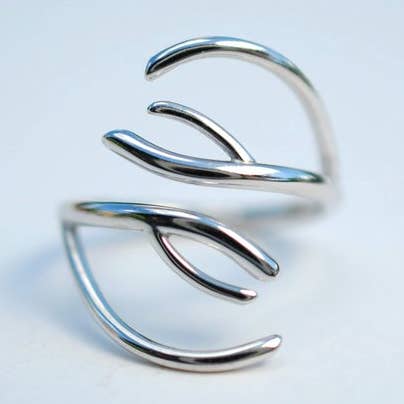 Antler Rhodium Thicker Roots Ring for wholesale by LettersToSarah Metalsmithing